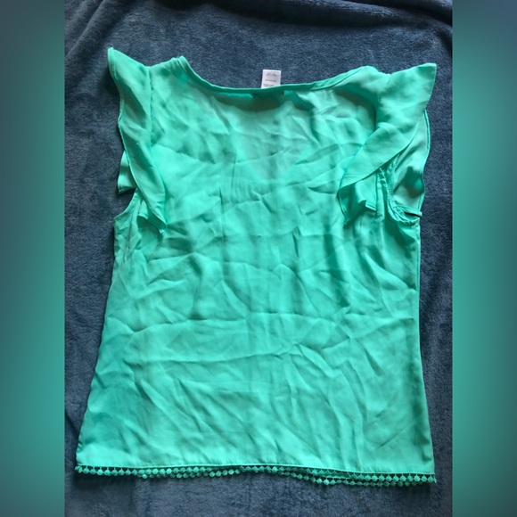 Mint Green Flutter Sleeve Blouse - Picture 2 of 3